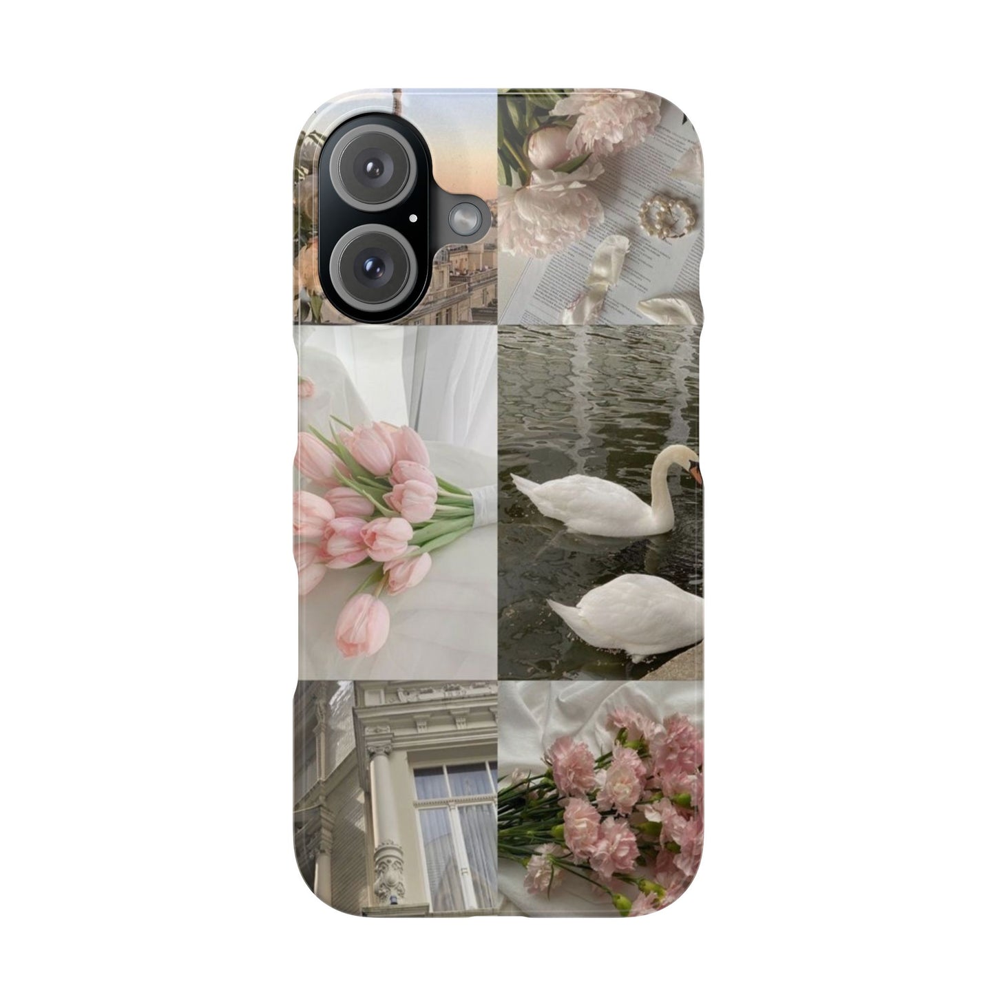 Elegant Floral Slim Phone Case - Chic Design with Swans and Blooms