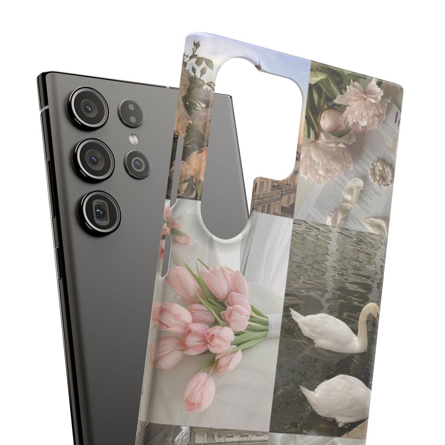 Elegant Floral Slim Phone Case - Chic Design with Swans and Blooms