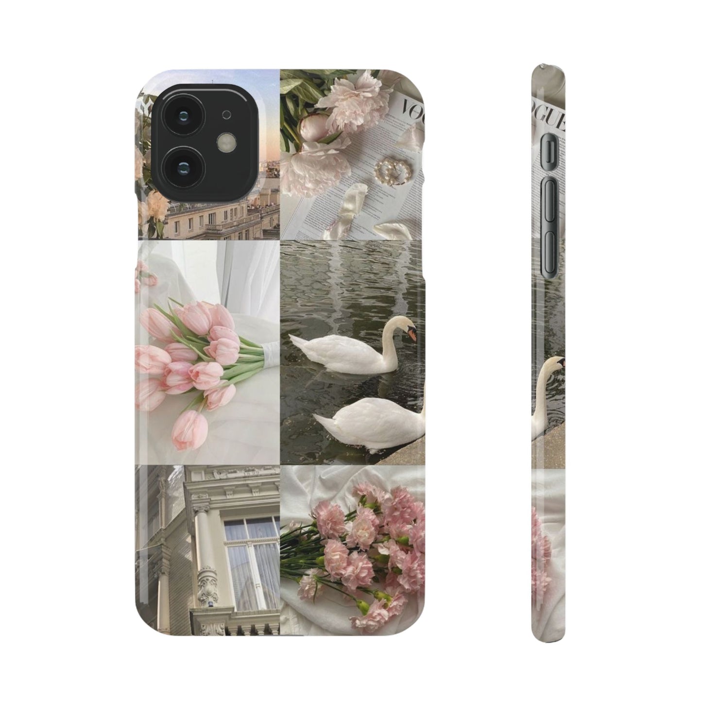 Elegant Floral Slim Phone Case - Chic Design with Swans and Blooms