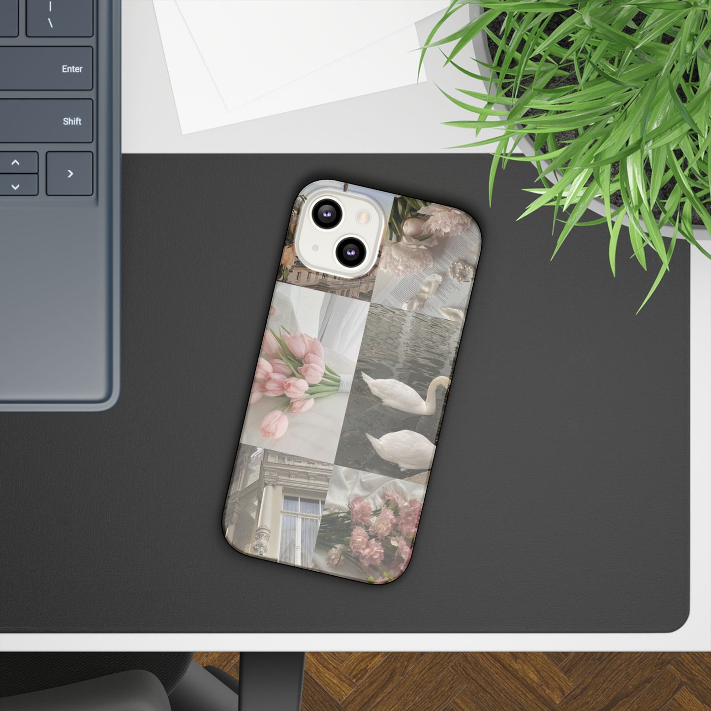 Elegant Floral Slim Phone Case - Chic Design with Swans and Blooms