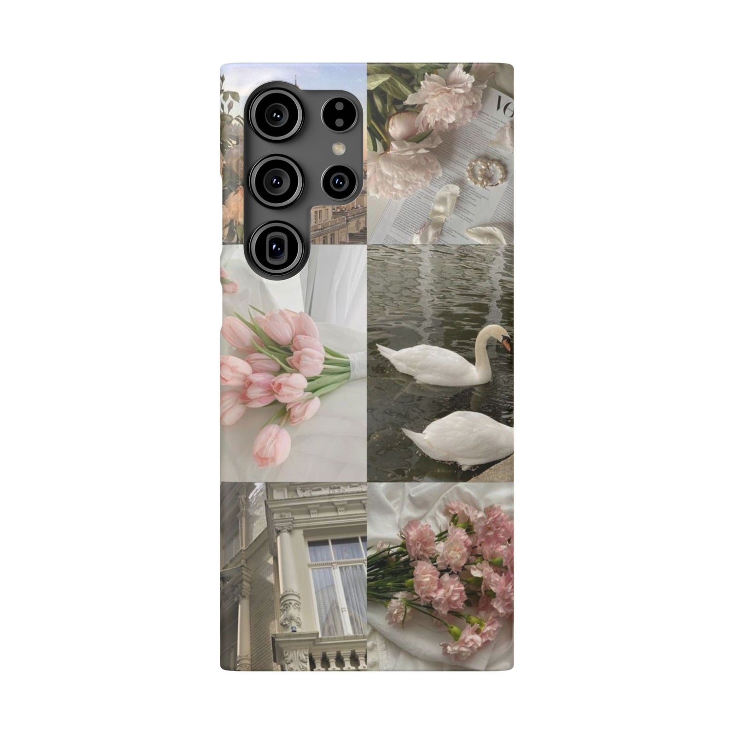 Elegant Floral Slim Phone Case - Chic Design with Swans and Blooms