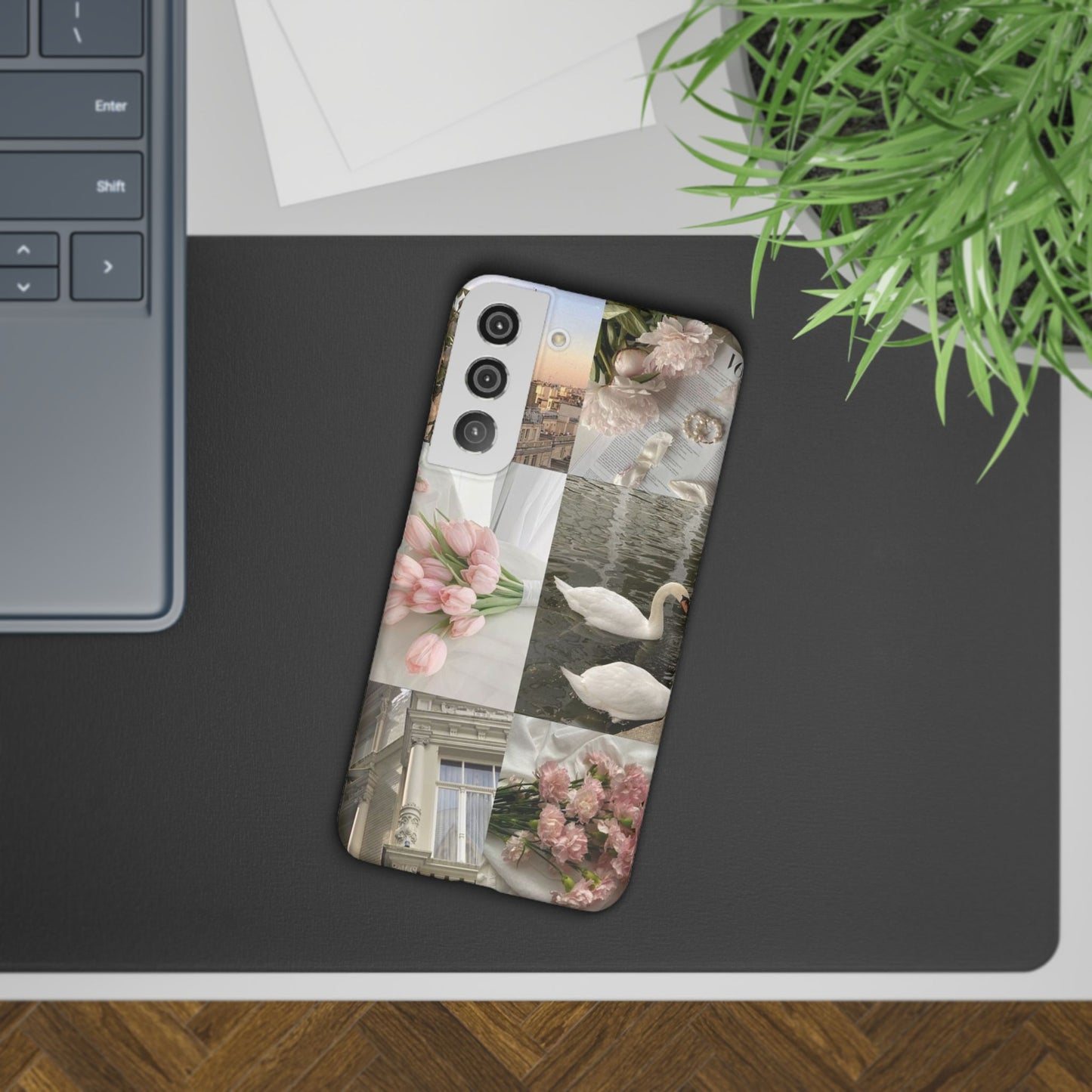 Elegant Floral Slim Phone Case - Chic Design with Swans and Blooms