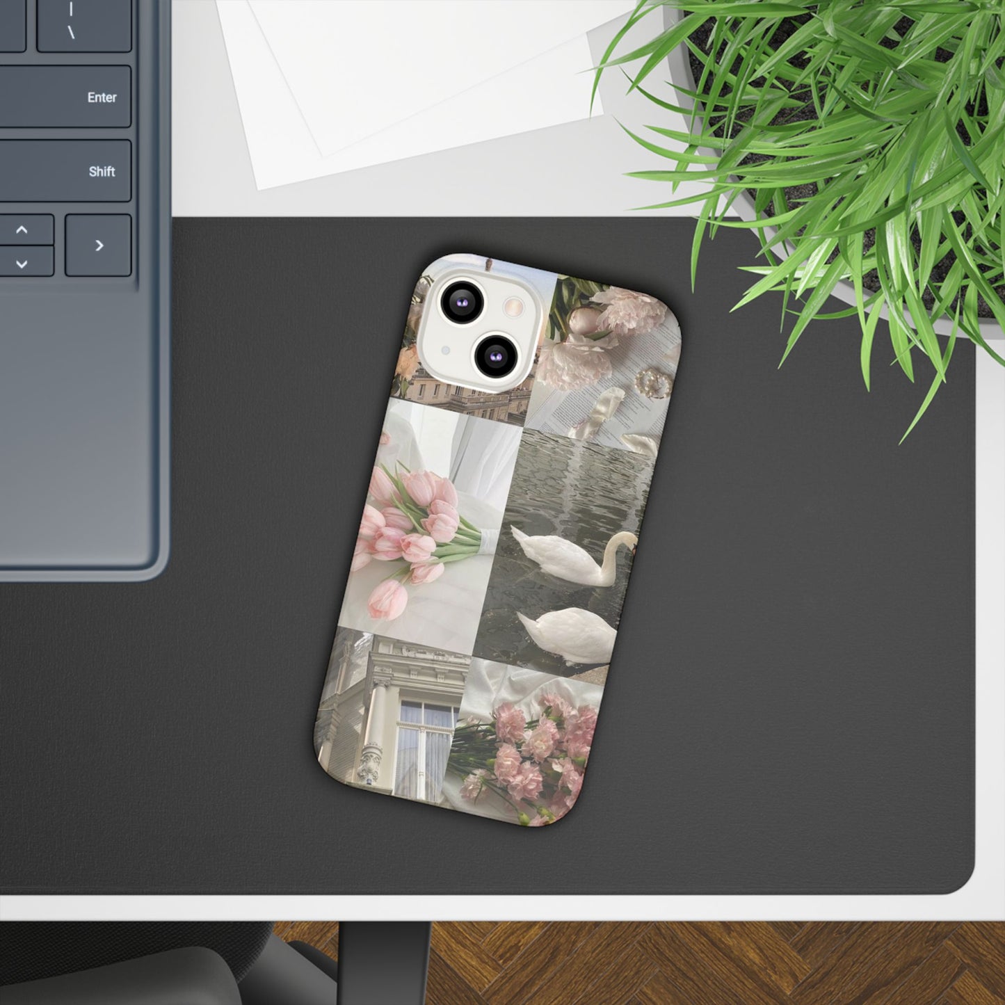 Elegant Floral Slim Phone Case - Chic Design with Swans and Blooms