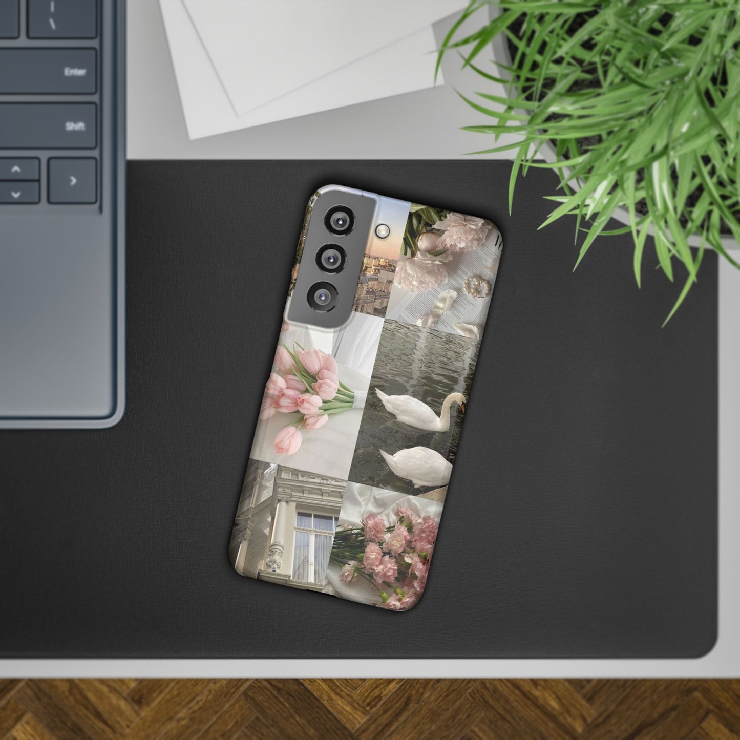 Elegant Floral Slim Phone Case - Chic Design with Swans and Blooms