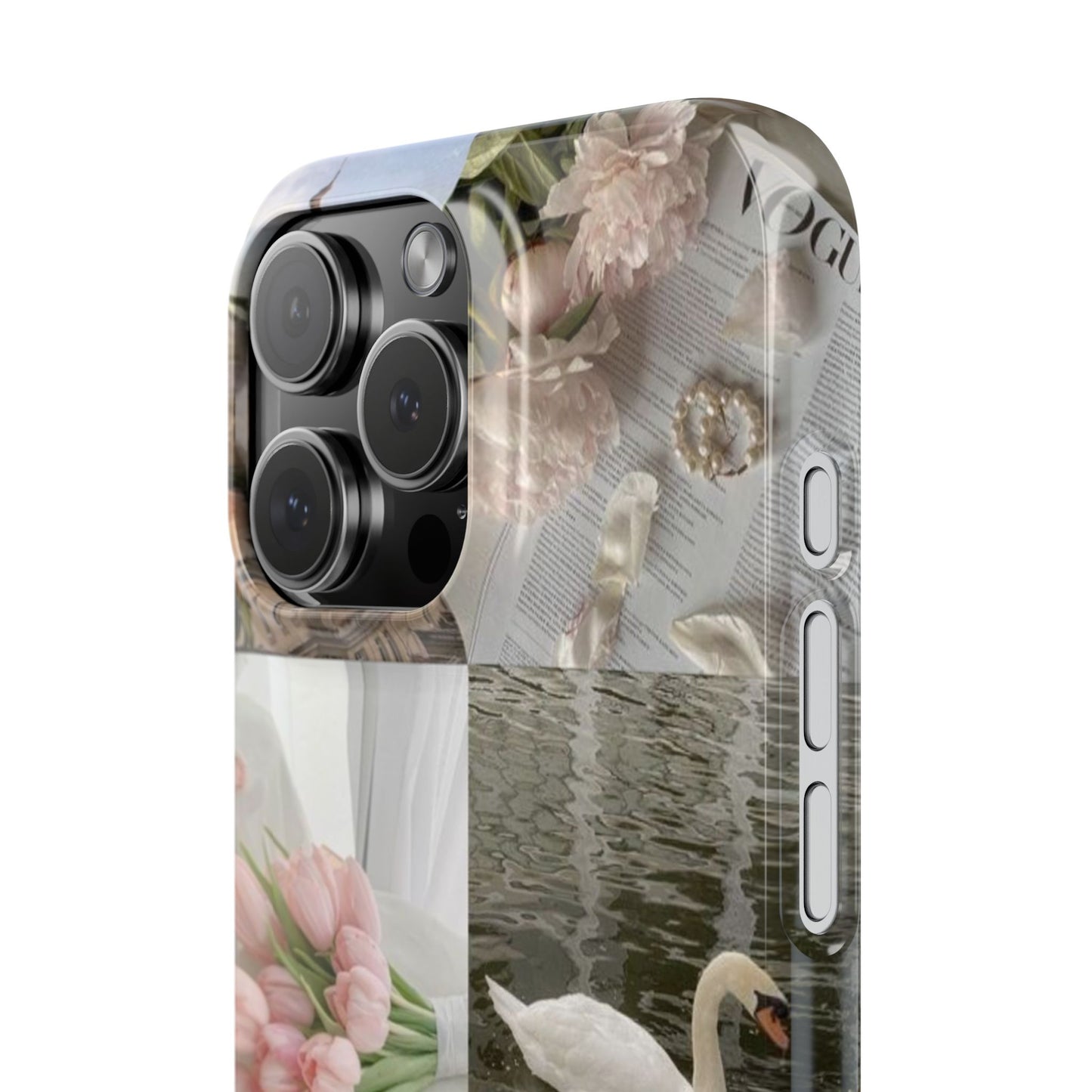 Elegant Floral Slim Phone Case - Chic Design with Swans and Blooms