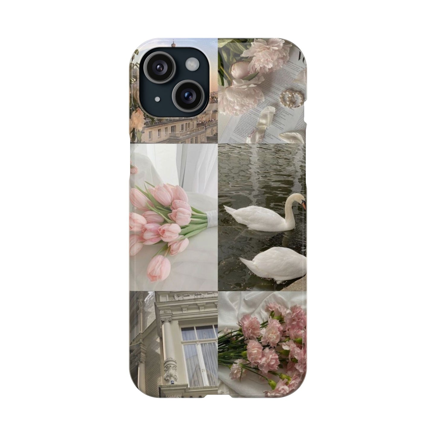 Elegant Floral Slim Phone Case - Chic Design with Swans and Blooms