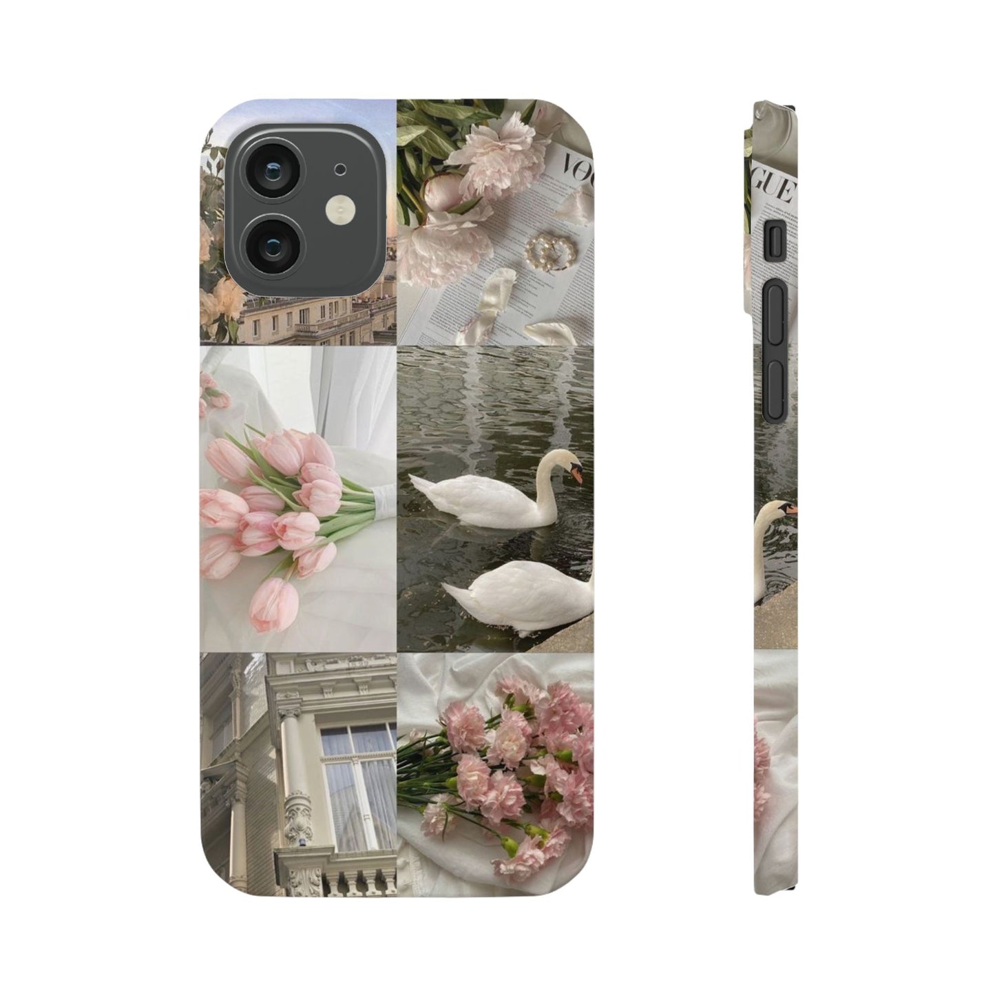 Elegant Floral Slim Phone Case - Chic Design with Swans and Blooms