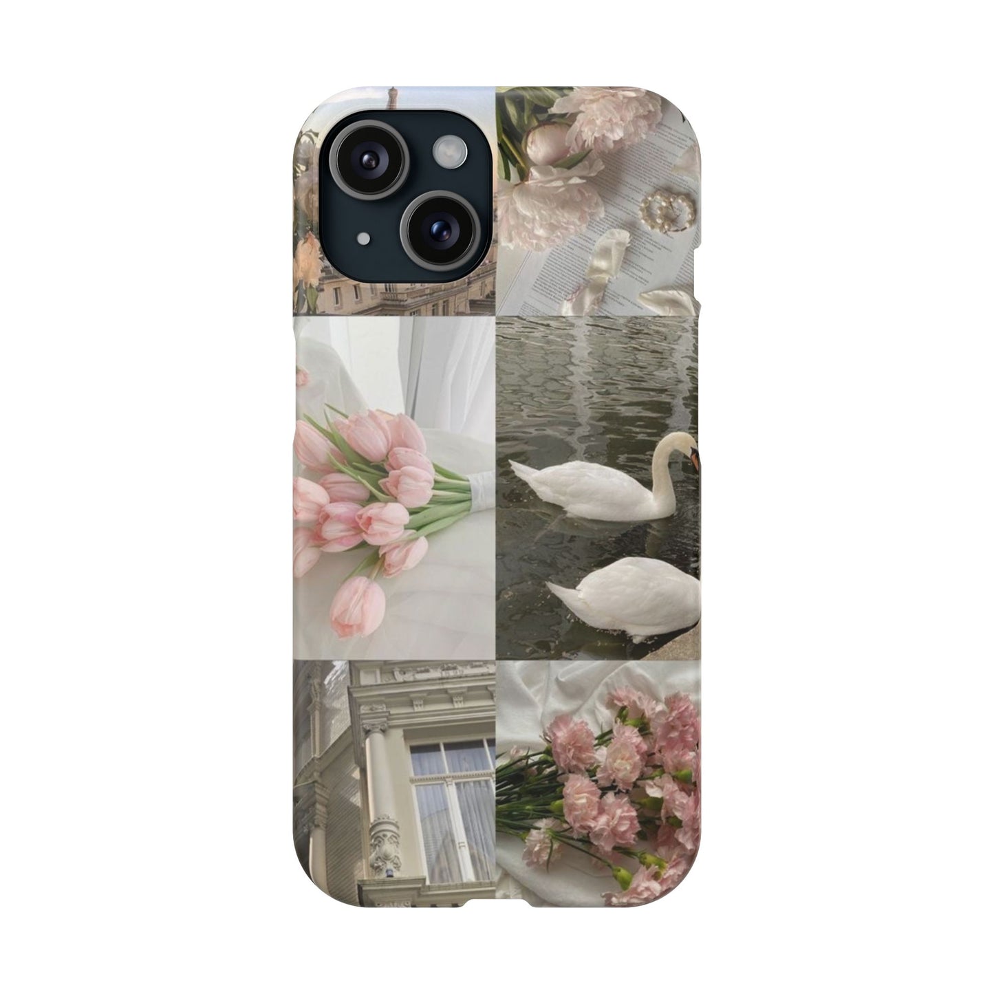 Elegant Floral Slim Phone Case - Chic Design with Swans and Blooms