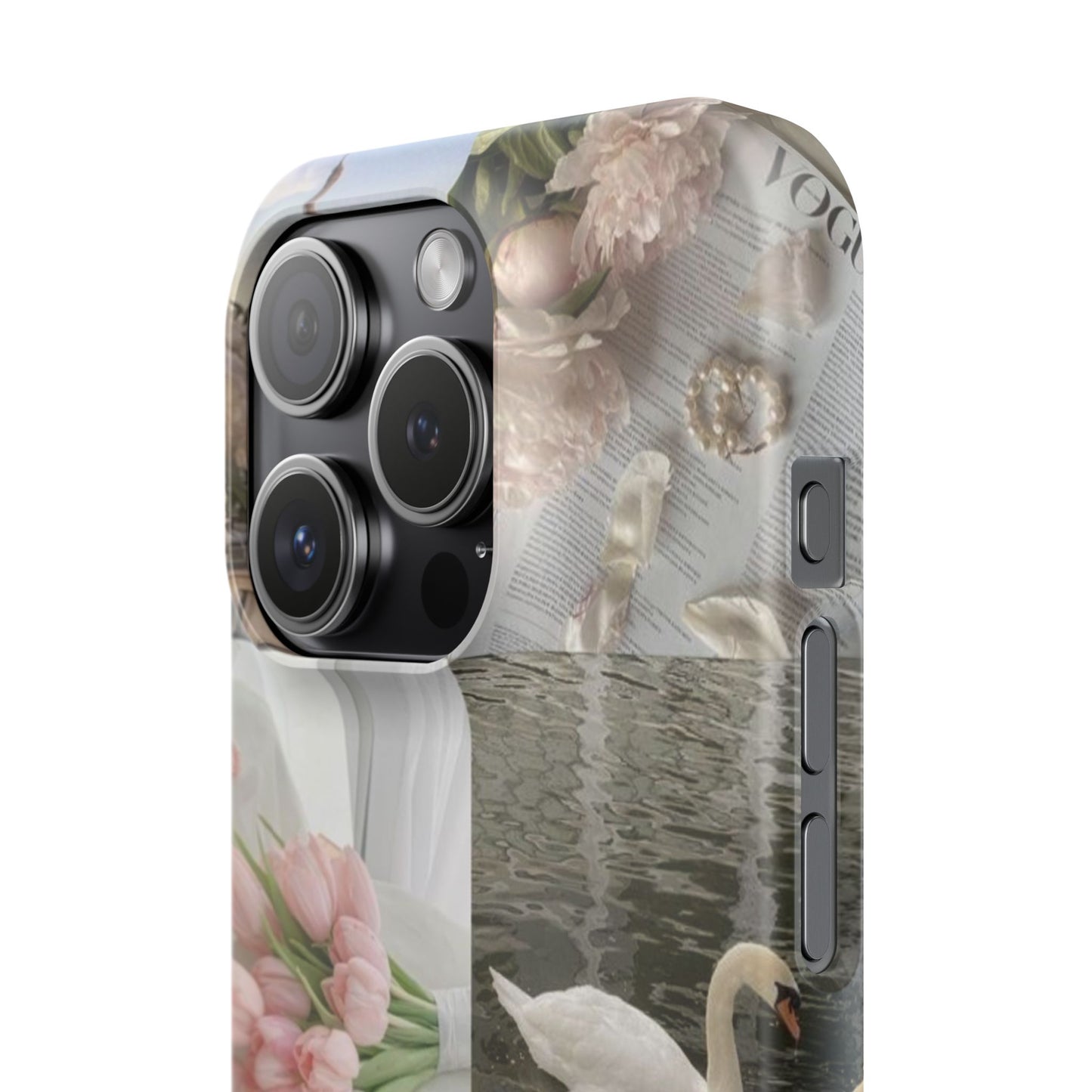 Elegant Floral Slim Phone Case - Chic Design with Swans and Blooms