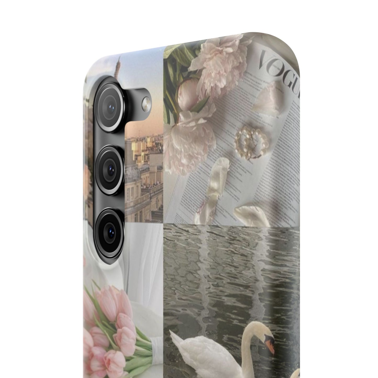 Elegant Floral Slim Phone Case - Chic Design with Swans and Blooms