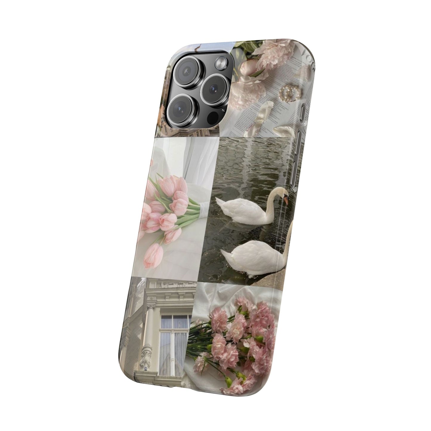 Elegant Floral Slim Phone Case - Chic Design with Swans and Blooms