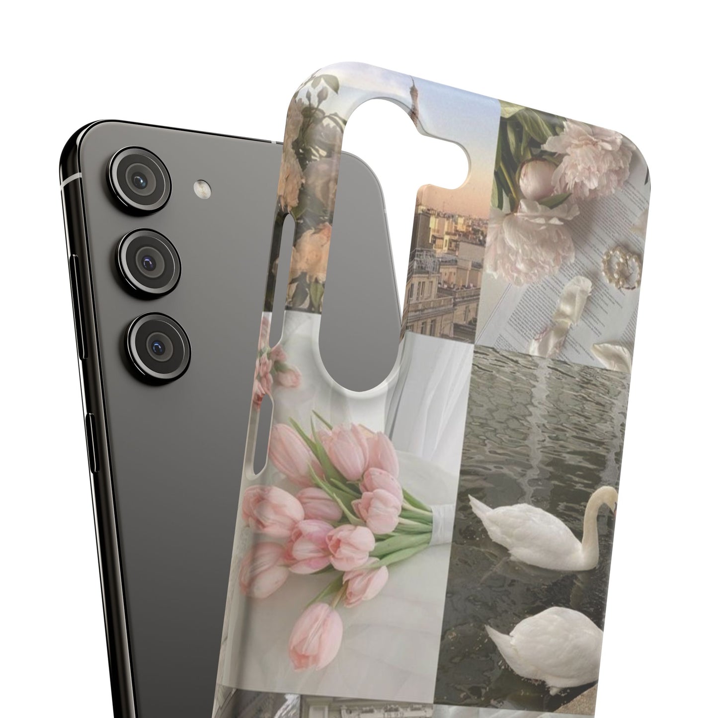 Elegant Floral Slim Phone Case - Chic Design with Swans and Blooms