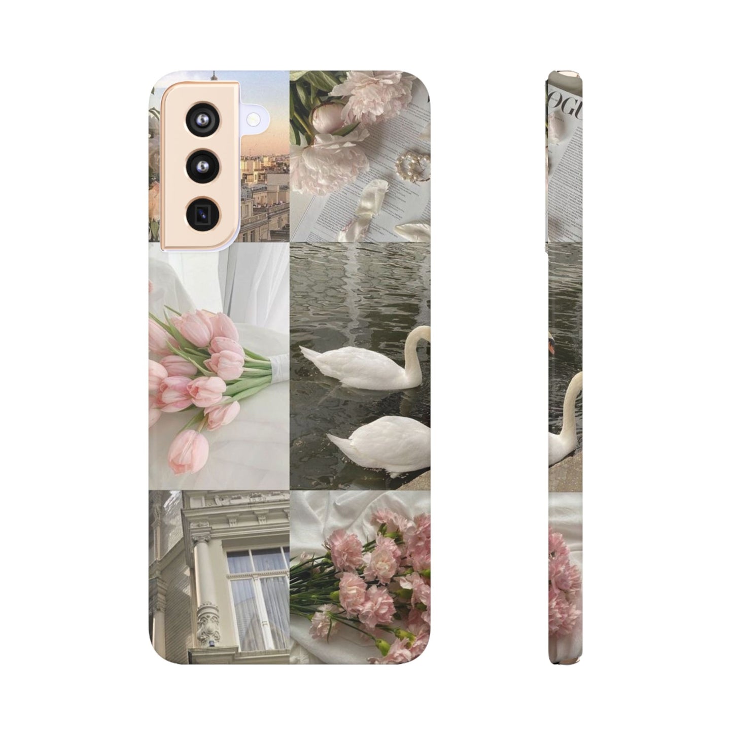 Elegant Floral Slim Phone Case - Chic Design with Swans and Blooms