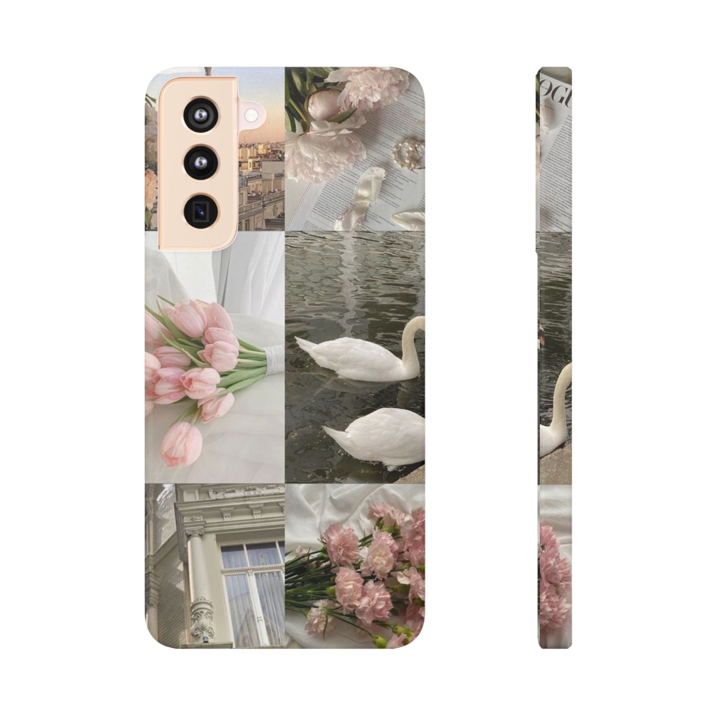 Elegant Floral Slim Phone Case - Chic Design with Swans and Blooms