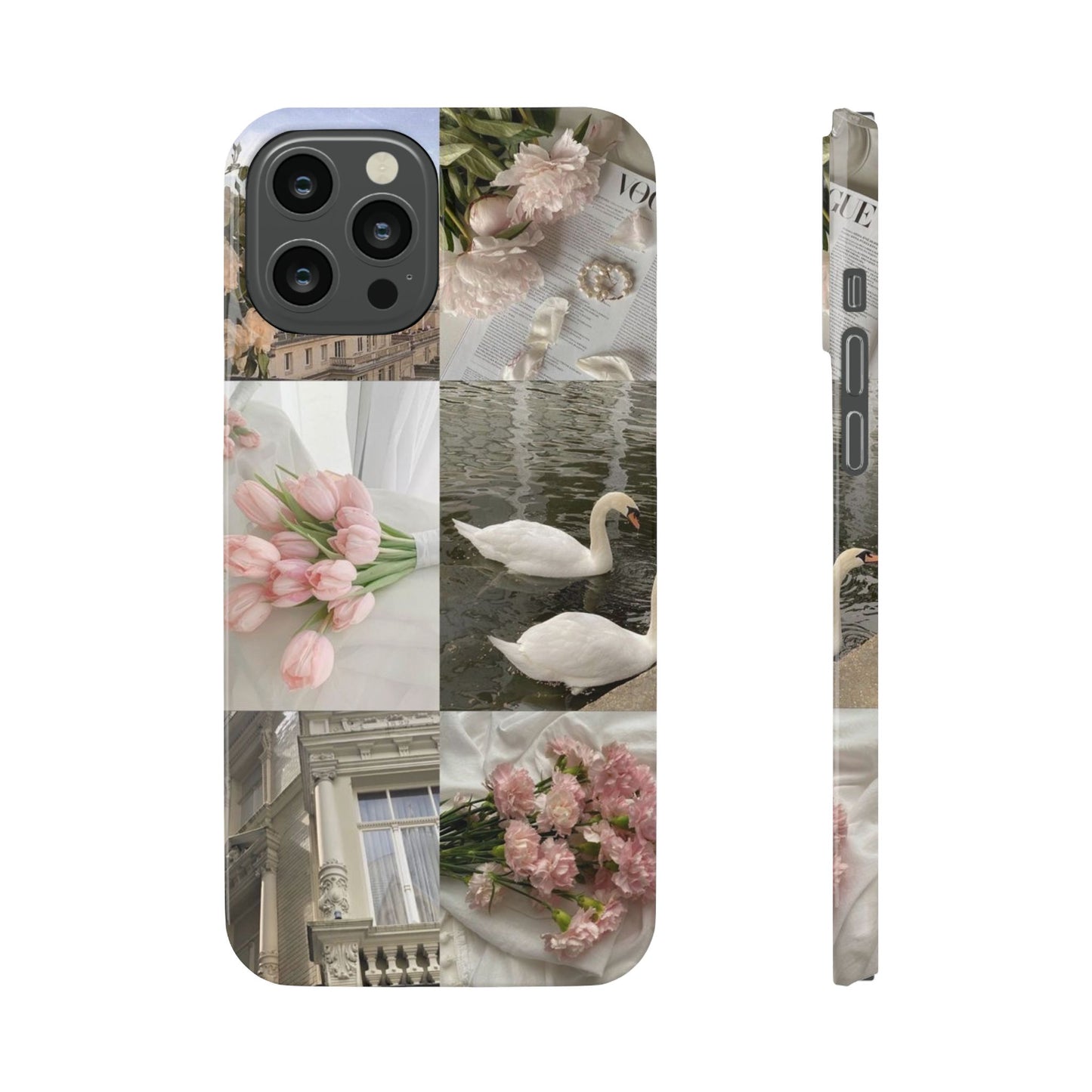 Elegant Floral Slim Phone Case - Chic Design with Swans and Blooms