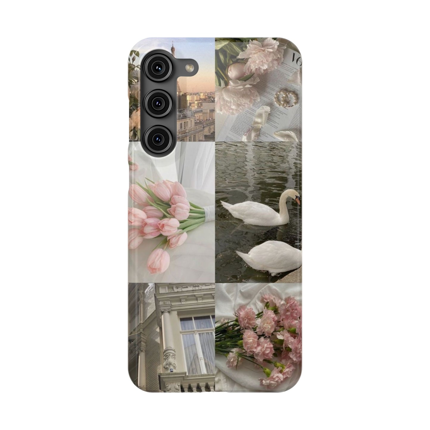 Elegant Floral Slim Phone Case - Chic Design with Swans and Blooms