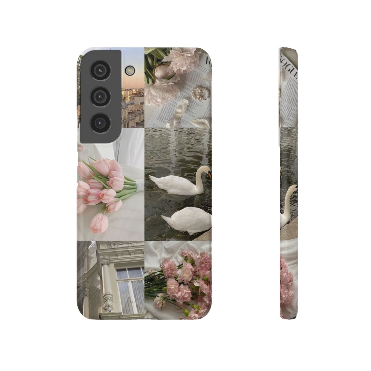 Elegant Floral Slim Phone Case - Chic Design with Swans and Blooms