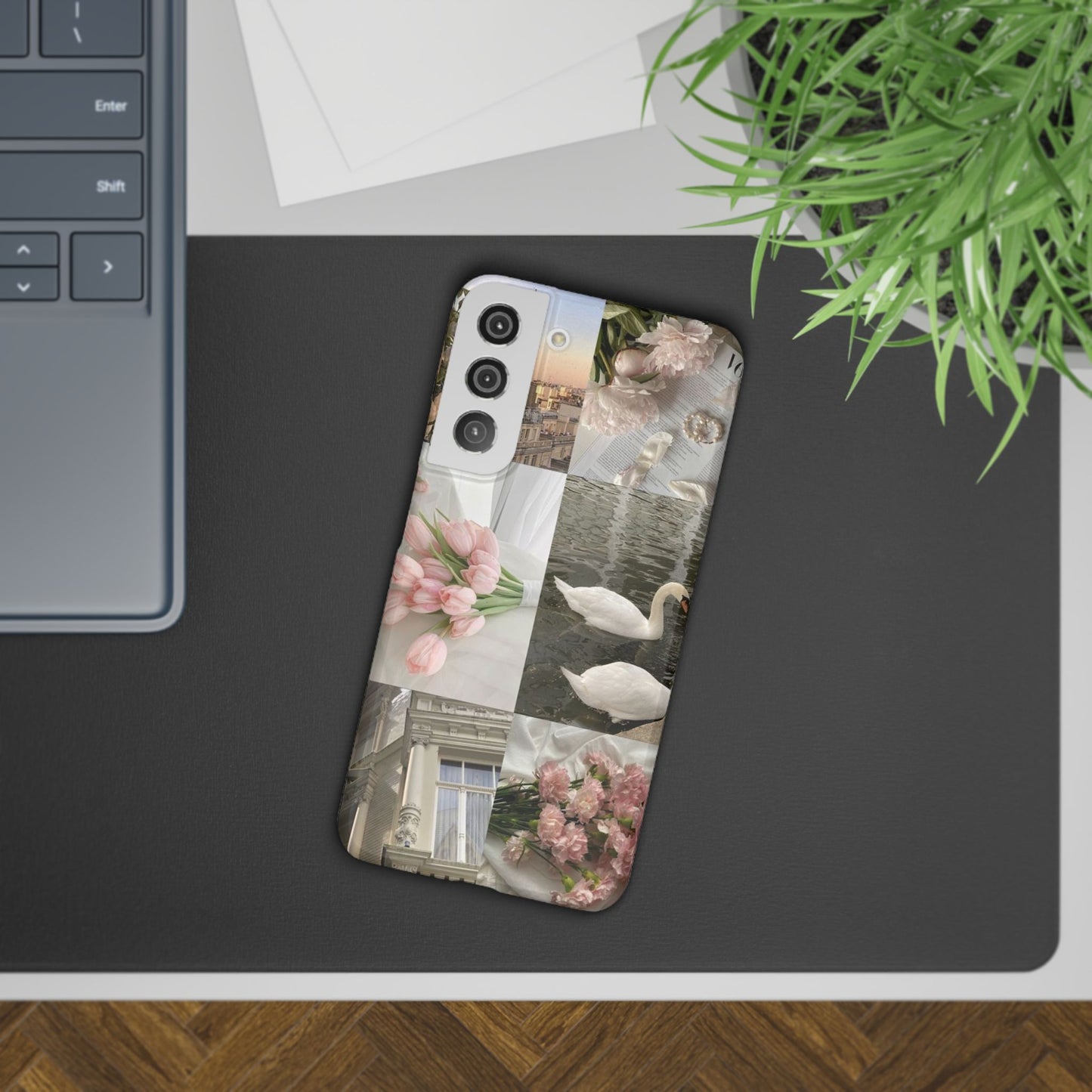 Elegant Floral Slim Phone Case - Chic Design with Swans and Blooms