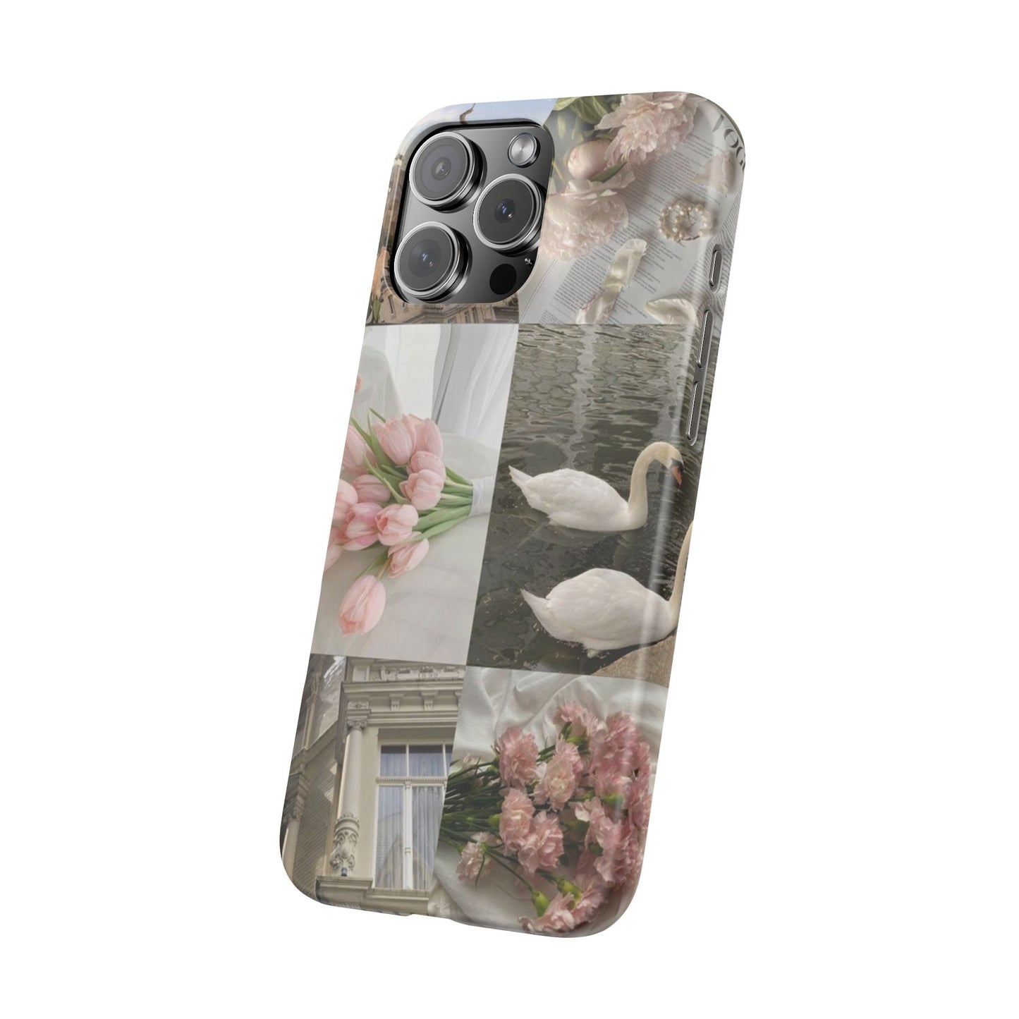 Elegant Floral Slim Phone Case - Chic Design with Swans and Blooms