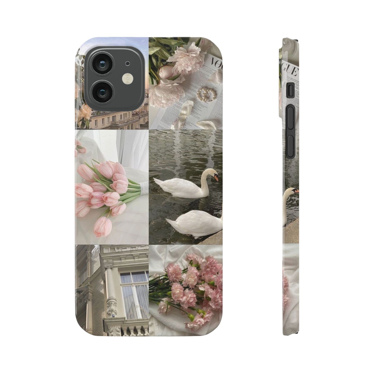 Elegant Floral Slim Phone Case - Chic Design with Swans and Blooms