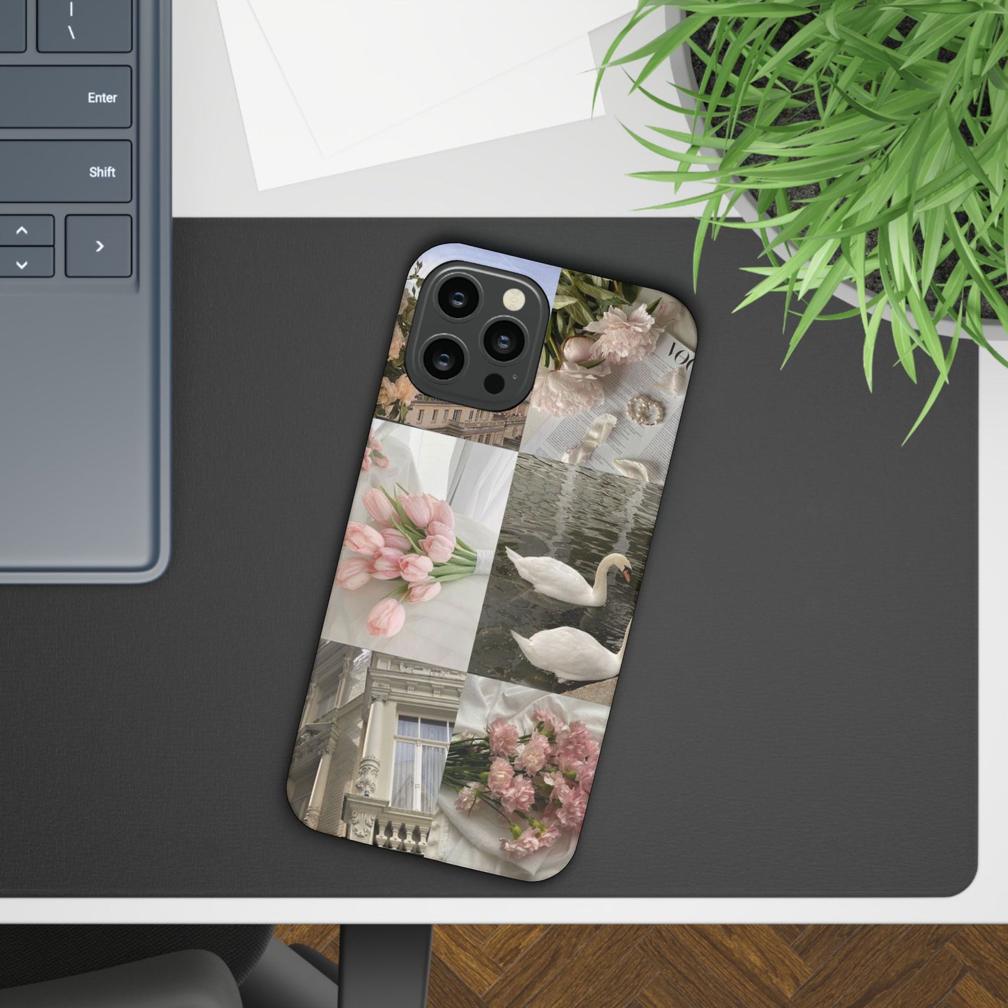 Elegant Floral Slim Phone Case - Chic Design with Swans and Blooms