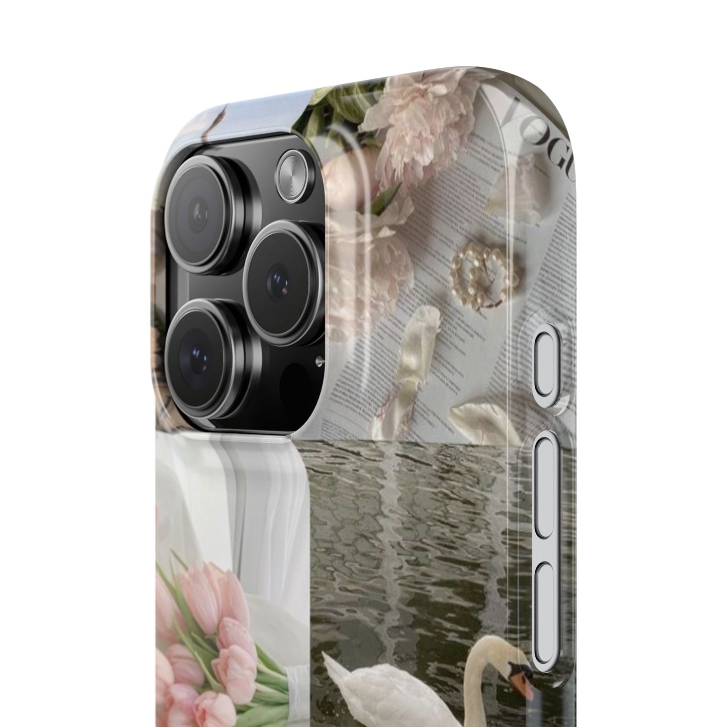 Elegant Floral Slim Phone Case - Chic Design with Swans and Blooms