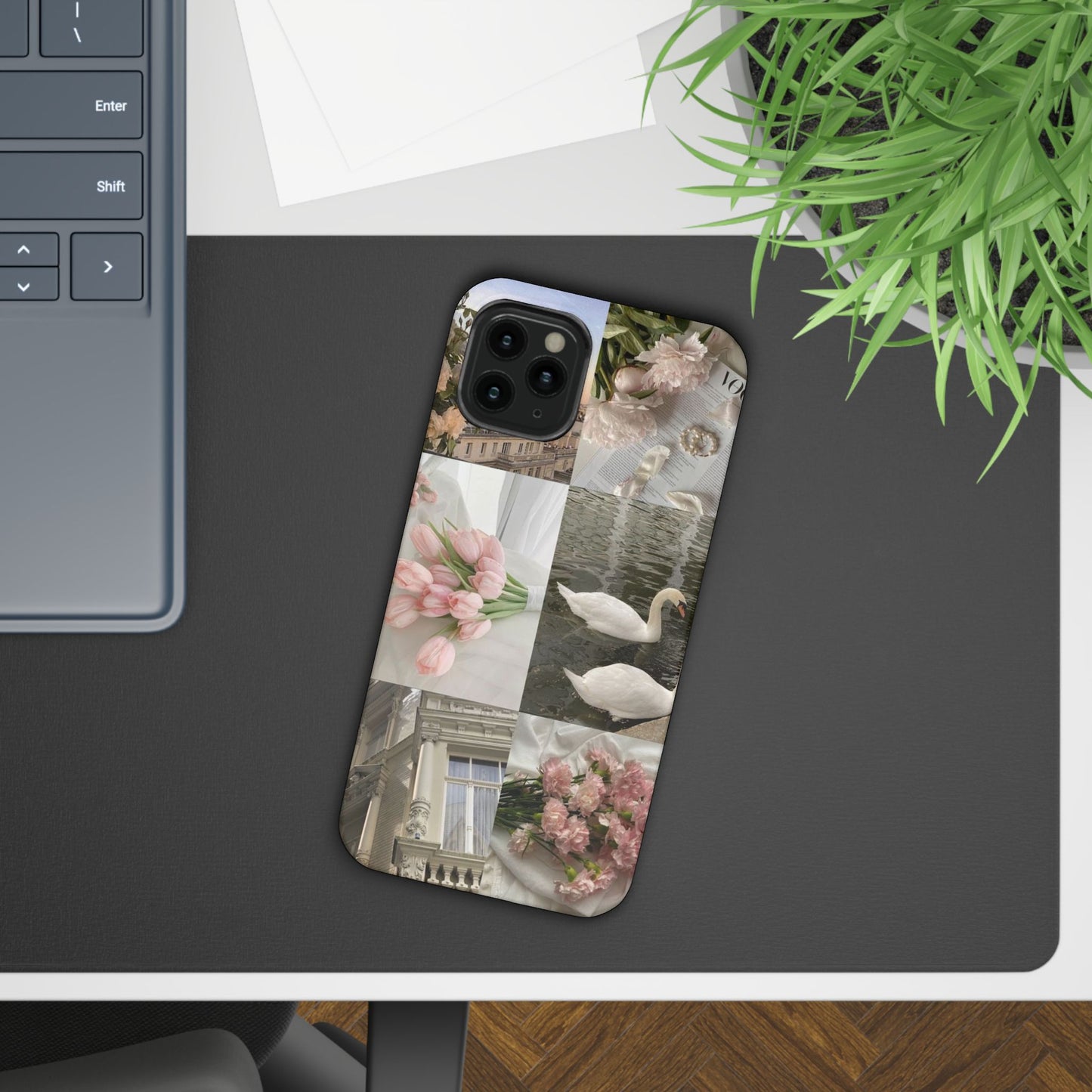 Elegant Floral Slim Phone Case - Chic Design with Swans and Blooms