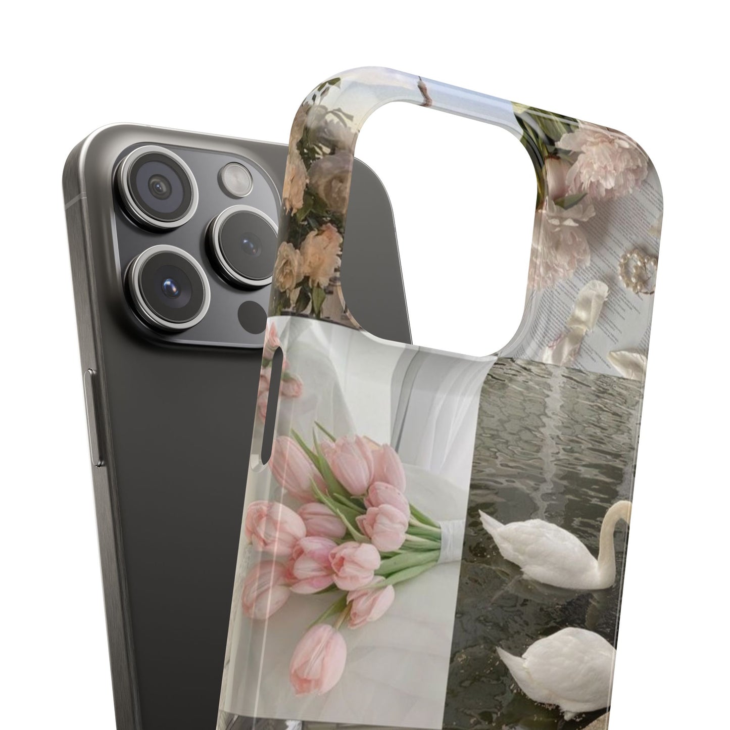 Elegant Floral Slim Phone Case - Chic Design with Swans and Blooms