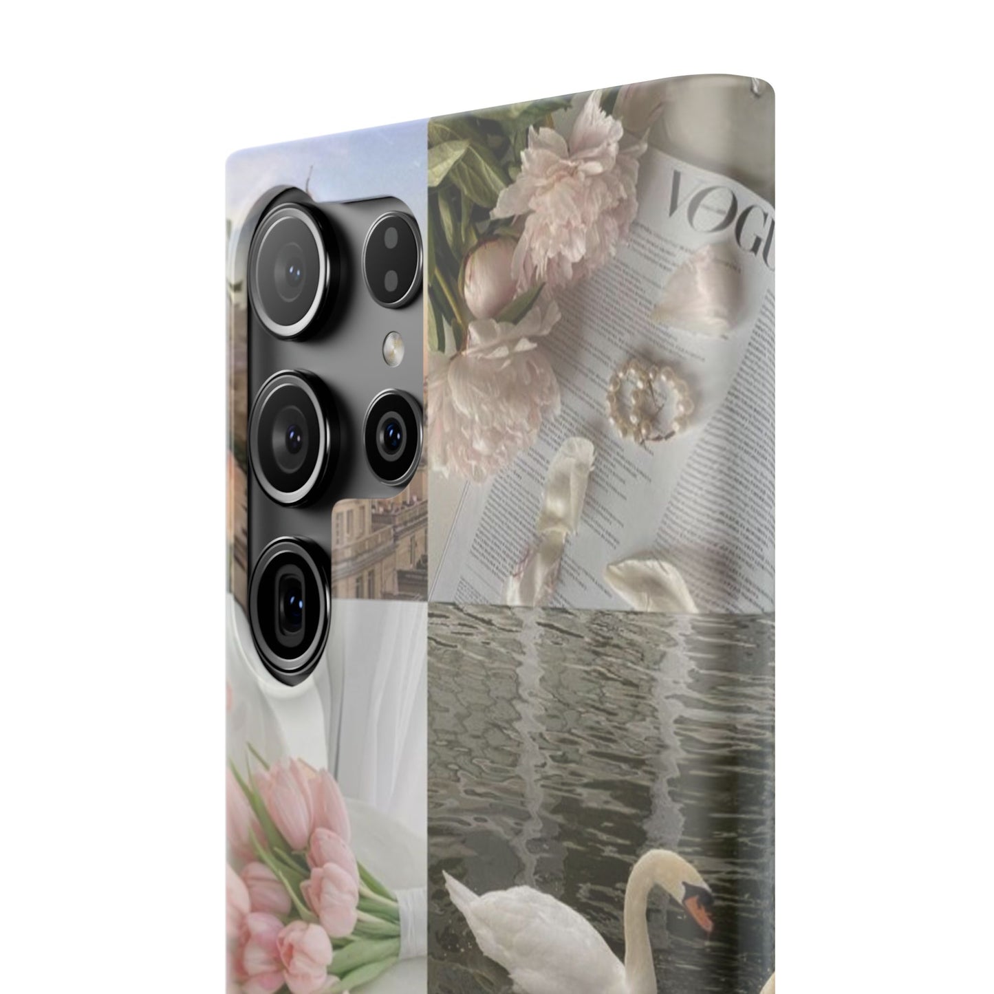 Elegant Floral Slim Phone Case - Chic Design with Swans and Blooms